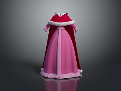 Man Wearing Pink Long Dress With Red Cape And White Collar Design 3d model