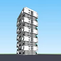 Modern High Rise Residential Building With White Gray Exterior Balconies And Green Plants
