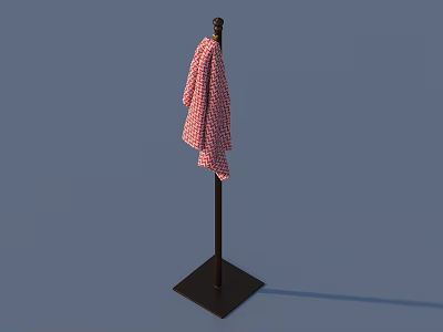 Home Essentials Coat Stand With Black Base And Red White Checkered Shirt 3d model