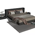 Modern Double Bed with Light Bedding Brown Throw Blanket Bedside Tables and Rug 3d model