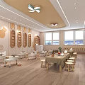 Bright Kindergarten Classroom Interior With Tables Chairs Wall Decor And Natural Light