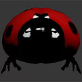 Cartoon Ladybug With Red Back Black Spots And White Eyes On Dark Background