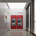 Public Facility With Two Red ATM Machines In Modern Indoor Hallway