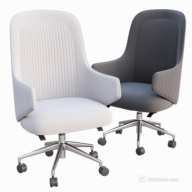 Light And Dark Office Chairs With Armrests Striped Backrests Metal Base And Wheels 3d model 