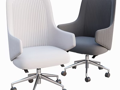 Light And Dark Office Chairs With Armrests Striped Backrests Metal Base And Wheels 3d model