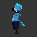 Blue Spiked Head Character And Creature With White Belly Blue Shorts Brown Claws Outstretched Arms