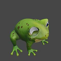 Cute Green Frog 3D Model on Blue Background with Animated Features 3d model