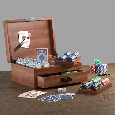 Wooden Board Game Equipment Set With Playing Cards Poker Chips Dice And Storage Case 3d model
