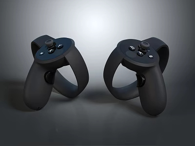 Black VR Controllers Electronic Gaming Device With Ring Design And Button Layout 3d model