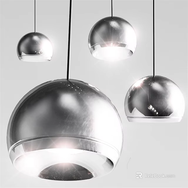 Modern Metallic Spherical Pendant Lights With Glossy Finish And Illuminated Design For Interior Spaces 3d model 