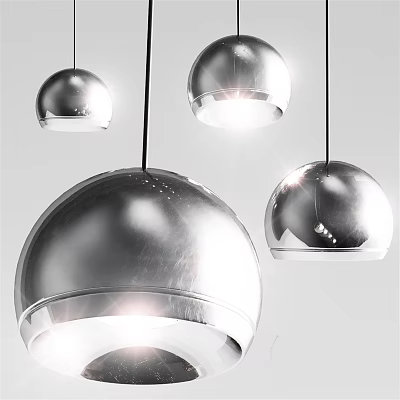 Modern Metallic Spherical Pendant Lights With Glossy Finish And Illuminated Design For Interior Spaces 3d model