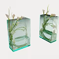 Transparent Square Glass Vases With White Calla Lily Flowers And Water For Decor