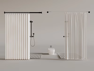 Modern Shower Head in White Shower Area With Louvered Partition and Toilet 3d model