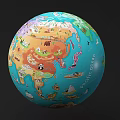 Decorative Globe Ornament Set with Colorful Animal Illustrations and Pacific Ocean Design