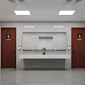 Modern Public Toilet Layout Design With Multiple Private Stalls And Spacious Dual Sink Area
