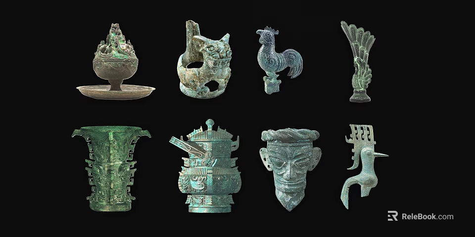 Traditional Chinese Ceramic Vessels With Various Ornate Sculpted Shapes And Intricate Designs 3d model 