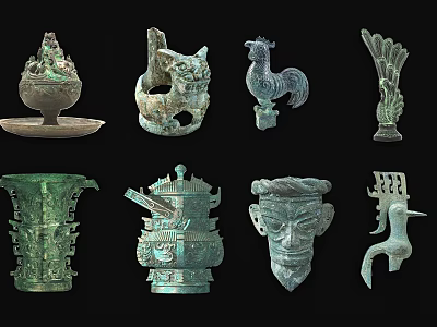 Traditional Chinese Ceramic Vessels With Various Ornate Sculpted Shapes And Intricate Designs 3d model