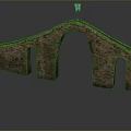 Ancient Stone Bridge With Brick Arch Design Grass Covered Top And Central Blue Flag