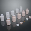 Household Items Collection Of White And Pink Bottles With Caps And A Yellow Pill