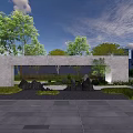 Modern Stone Scenic Wall With Green Trees Black Rocks Lawn And Paved Ground