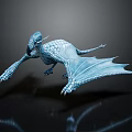 Blue Scaled Flying Dragon With Extended Wings In Flight Pose Against Dark Background With Reflection