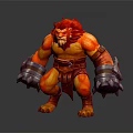 3D Fire Elemental Warrior Creature With Muscular Build Red Orange Flames And Metal Gauntlets