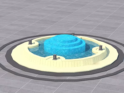 Decorative Circular Garden Fountain With Tiered Blue Water And Surrounding Pool 3d model