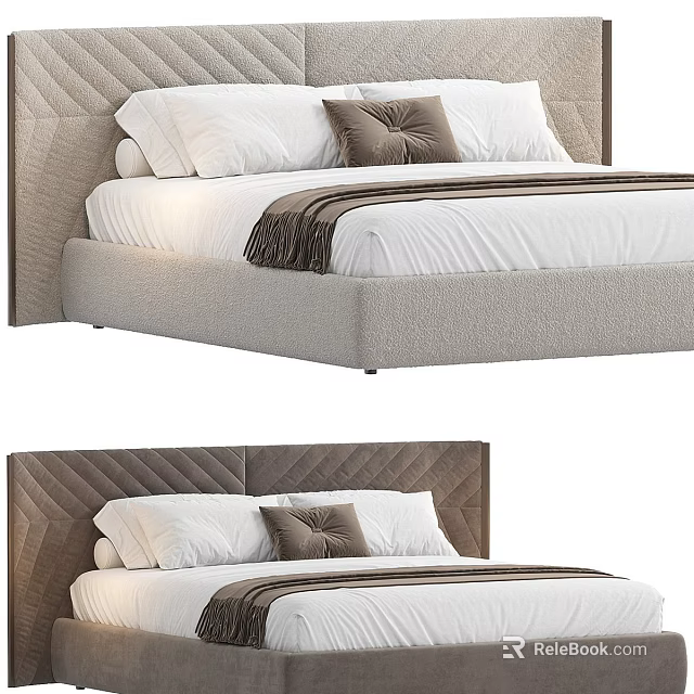 Contemporary Upholstered Double Bed With Quilted Headboard White Sheets And Brown Throw 3d model 