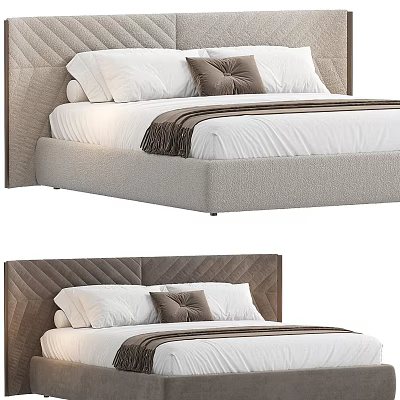 Contemporary Upholstered Double Bed With Quilted Headboard White Sheets And Brown Throw 3d model