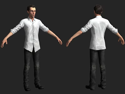 Man in White Shirt and Dark Pants with Arms Outstretched Front and Back Views 3d model