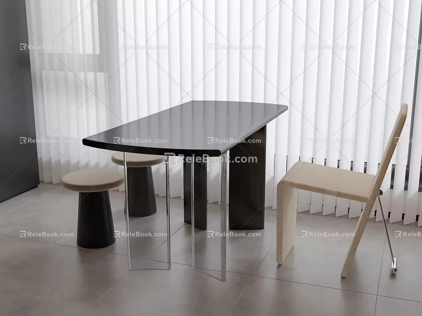 Modern Balcony Tea Table and Chair 3d model