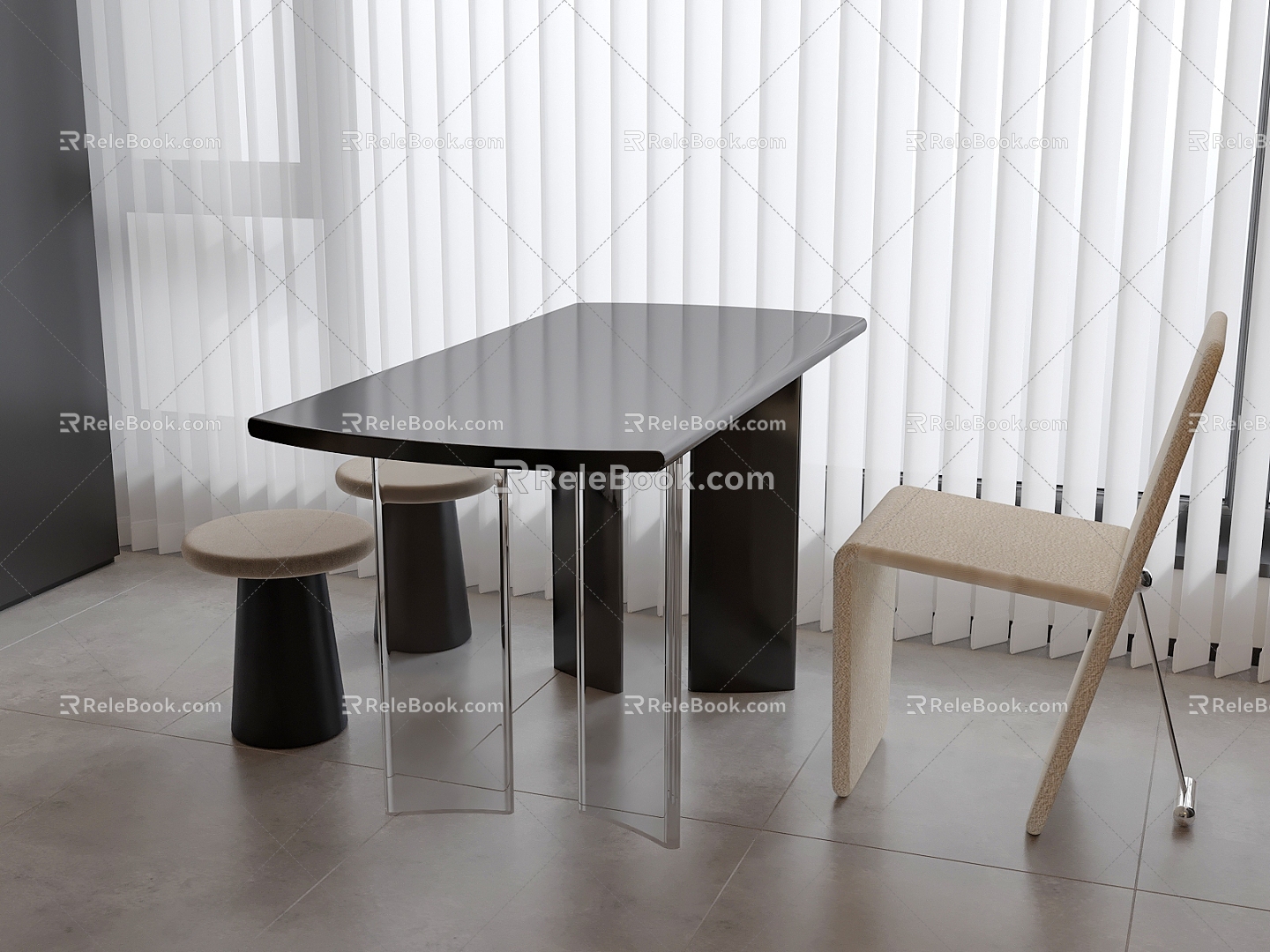 Modern Balcony Tea Table and Chair 3d model