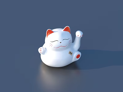 White Maneki Neko With Red Ears Closed Eyes And Raising Paw As Daily Life Supplies 3d model