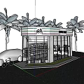 Bottle Shop Modern Building With Glass Facade Neon Lights Palm Trees And Beach View