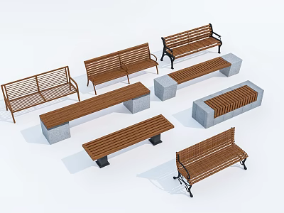 Outdoor Benches Featuring Various Wooden And Metal Designs For Outdoor Spaces 3d model