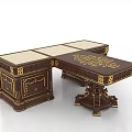 Luxurious Dark Wood Office Desk With Ivory Top Gold Accents And Carved Details