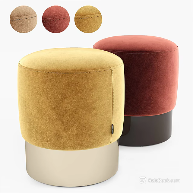 Round Velvet Sofa Stools In Yellow Red And Multiple Colors With Sturdy Bases 3d model 