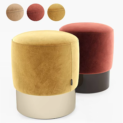 Round Velvet Sofa Stools In Yellow Red And Multiple Colors With Sturdy Bases 3d model