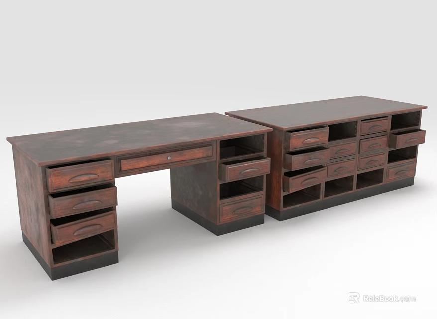 Two Modern Wooden Office Desks With Drawers And Sturdy Design For Workspace Use 3d model 