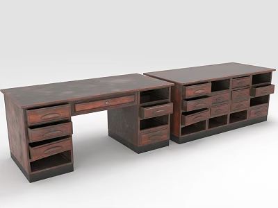 Two Modern Wooden Office Desks With Drawers And Sturdy Design For Workspace Use 3d model