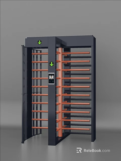 Commercial Full Height Turnstile Access Control Equipment With Green Directional Arrows And Secure Barriers 3d model 