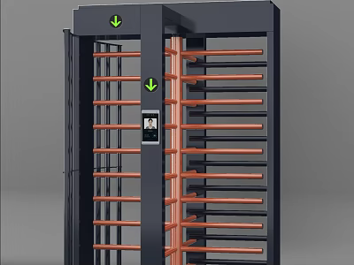 Commercial Full Height Turnstile Access Control Equipment With Green Directional Arrows And Secure Barriers 3d model