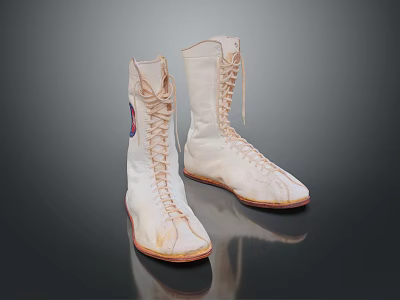 White High Top Boxing Boots With Laces And Orange Soles For Training Use 3d model