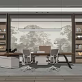 Modern Office Interior Design With Executive Desk Ergonomic Chairs Wooden Bookshelves And Decorative Painting