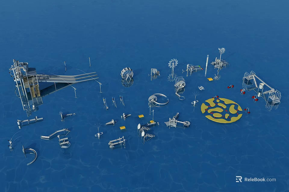 Water Park Playground Equipment With Slides Interactive Structures And Pool Area 3d model
