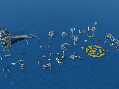 Water Park Playground Equipment With Slides Interactive Structures And Pool Area 3d model