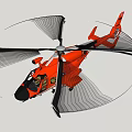 Orange Helicopter In Flight With Black Rotors Against Clear Blue Sky