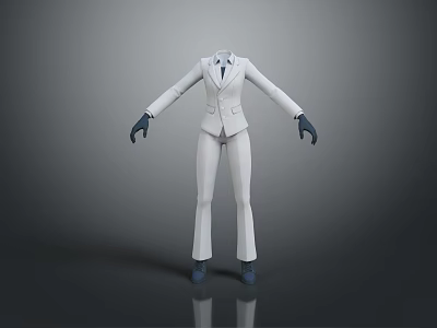 Elegant White Suit With Black Gloves And Blue Shoes Formal Attire 3d model