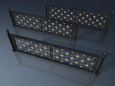 Elegant Swing Door With Black Frame And Gold Floral Patterns Design 3d model