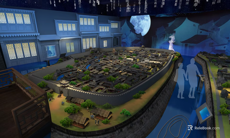 Cultural Center Showcasing Ancient City Model With Night Scene Lighting And Silhouettes 3d model 